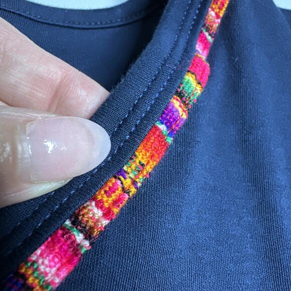 Peru Embroidered Alpaca Navy Baby Tee S Fitted Cotton Boho Y2K Folk Travelcore - Picture 9 of 12